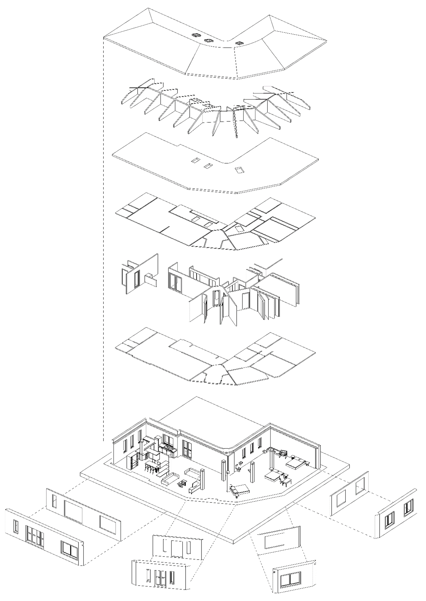Ilustración 10 - Elaboración propia. Elementos constructivos del modelo 3D: cubiertas, techos, muros y suelos.
